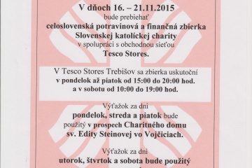 Celoslovenská zbierka na podporu Slovenskej katolíckej charity