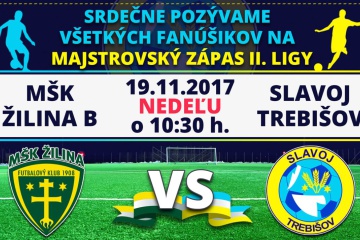 Majstrovský zápas II. ligy: MŠK Žilina B - FK Slavoj Trebišov