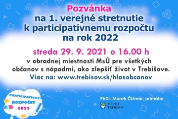 Pozvanie na 1. verejné stretnutie k participatívnemu rozpočtu 2022