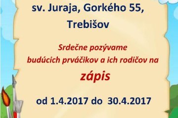 Zápis žiakov do 1. ročníka na Cirkevnej základnej škole sv. Juraja