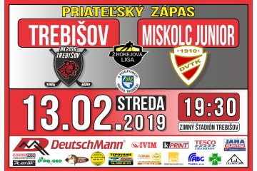 Priateľský hokejový zápas:  HK 2016 Trebišov  - DVTK Miskolc junior