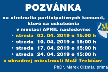 Termíny aprílových stretnutí participatívnych komunít