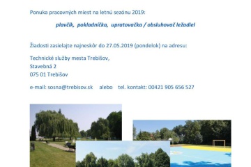Ponuka pracovných miest na letnú sezónu 2019 - letné kúpalisko