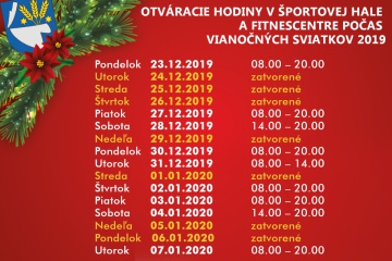 Otváracie hodiny Športovej haly v Trebišove počas vianočného obdobia