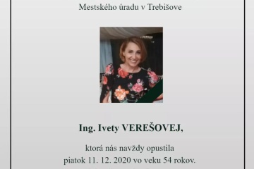 Oznam o úmrtí dlhoročnej zamestnankyne MsÚ Trebišov