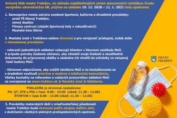 Opatrenia mesta Trebišov 19. 12. - 11. 1. 2021