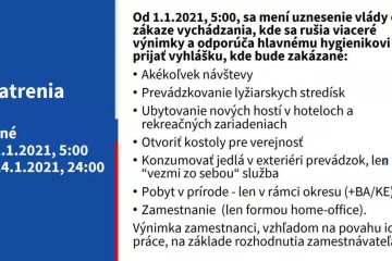 Vyhláška Úradu verejného zdravotníctva SR - sprísnené opatrenia (platné od 1.1. do 24.1.)