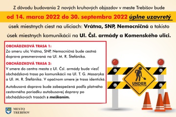 Obchádzkové trasy v meste Trebišov od 14. 3. do 30. 9. 2022