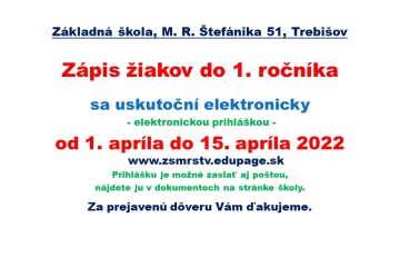 Zápis do 1. roč. ZŠ M. R. Štefánika