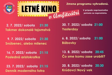 Sobotu 2. júla 2022 začne Letné kino v amfiteátri