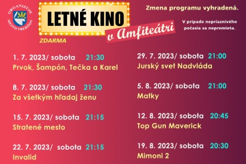 Sobotu 1. júla 2023 spúšťame Letné kino v amfiteátri