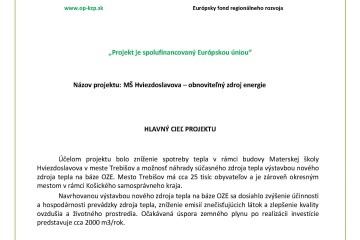 Názov projektu: MŠ Hviezdoslavova – obnoviteľný zdroj energie