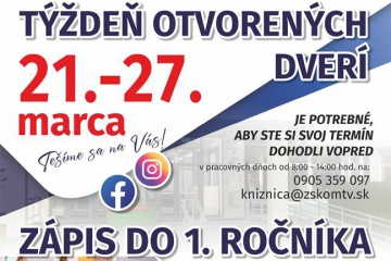 Týždeň otvorených dverí na ZŠ Komenského a zápis do 1. ročníka