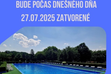 Mestské kúpalisko dňa 27.07.2025 zostáva zatvorené