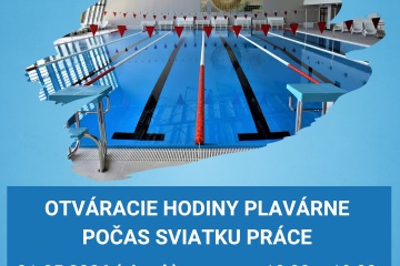 Otváracie hodiny Mestskej plavárne počas 01. mája 2026